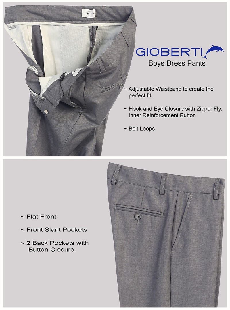 Gioberti Boys Flat Front Dress Pants, Gray, 10 - Image 4